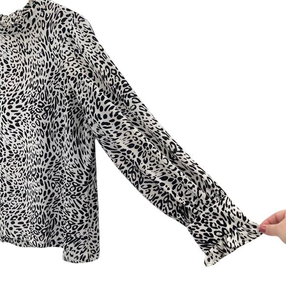 DKNY Animal Printed Ruffle-Neck Ling Sleeve Business Casual Boho Blouse Size XL - Picture 6 of 11